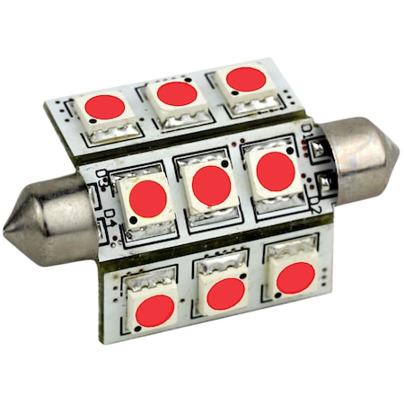 Lunasea Lighting Red Led Bulb 42Mm Festoon 9 Led 10-30V Dc LLB-189R-21-00